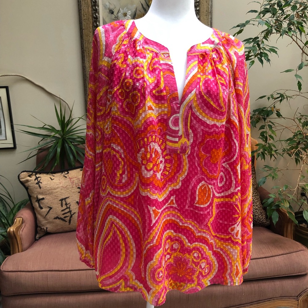 Trina Turk XL Silk Blend Long Sleeved Top